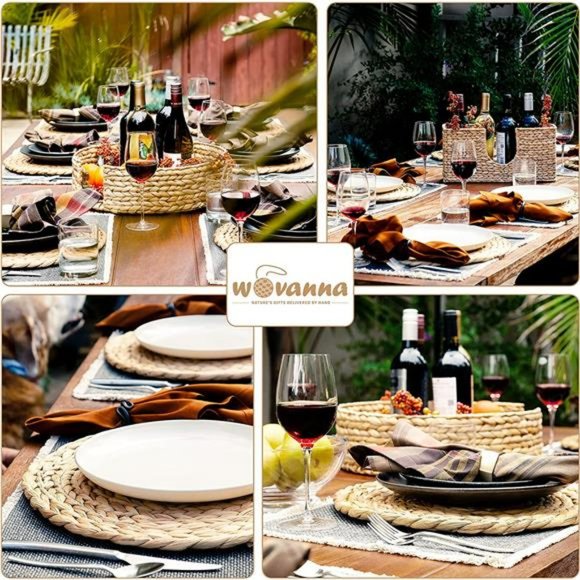 Woven Placemats - Set of 6 Adorable Thick Rustic Round Kitchen Placemats, 13.5" - Picture 4 of 6